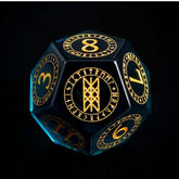 K9 Sapphire Blue Glass Dice Set – Hand-Carved Gold Engraved Crystal RPG Dice for D&D, Pathfinder & More